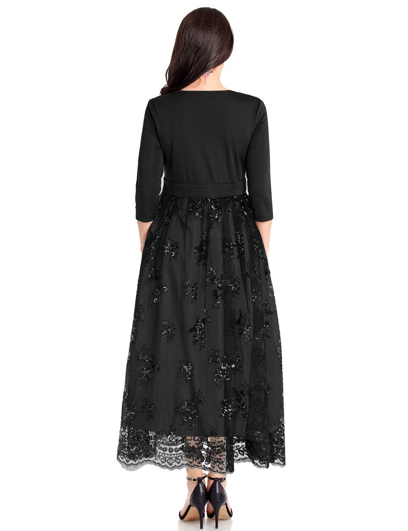 GRAPENT Women's Plus Size Sequin 3/4 Sleeves Evening Gown Party Long Maxi Dress Black Size 18W - Image 5